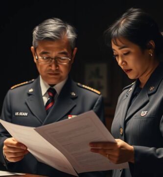 アメリカ兵と日本の役人が書類を確認している画像