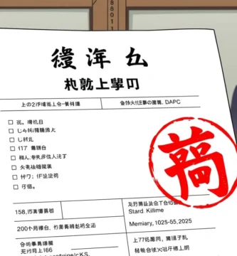 結婚書類に記入している人と、それを遠くから見ている人の漫画画像。