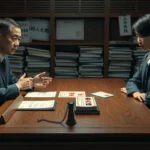 オフィスで尋問を受けている人物の画像