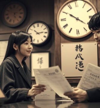 結婚書類を確認しているカップルの画像