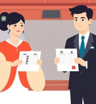 結婚証明書を提示するカップルの漫画風画像