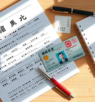 オフィスのテーブルに置かれた一連の結婚書類の画像