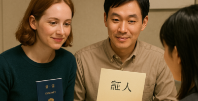 婚姻届を提出するカップルの画像