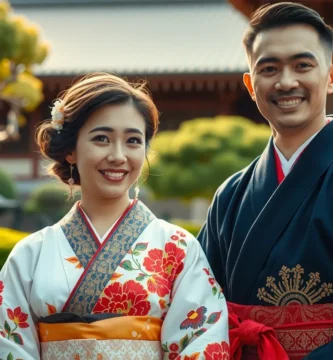 笑顔の新婚夫婦の画像