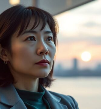地平線を見つめる成人の日本人女性の画像