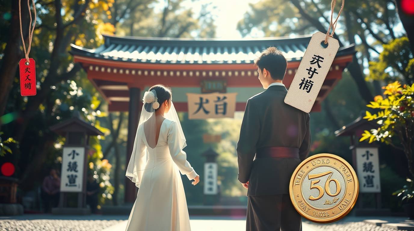 聖域で結婚しようとしているカップルの画像