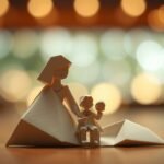 子供を抱く母親のミニチュア木製像