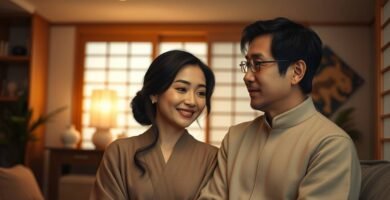 家の中に座っているカップルの画像